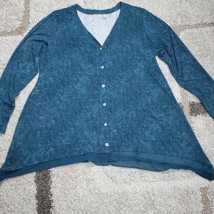 LOGO Lori Goldstein Turquoise Oversized Soft Button Up Tunic Size L